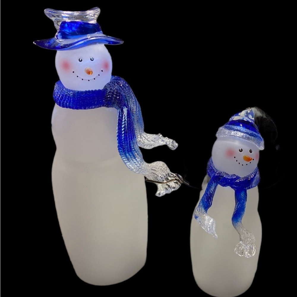 2 x glass snowmen figurines